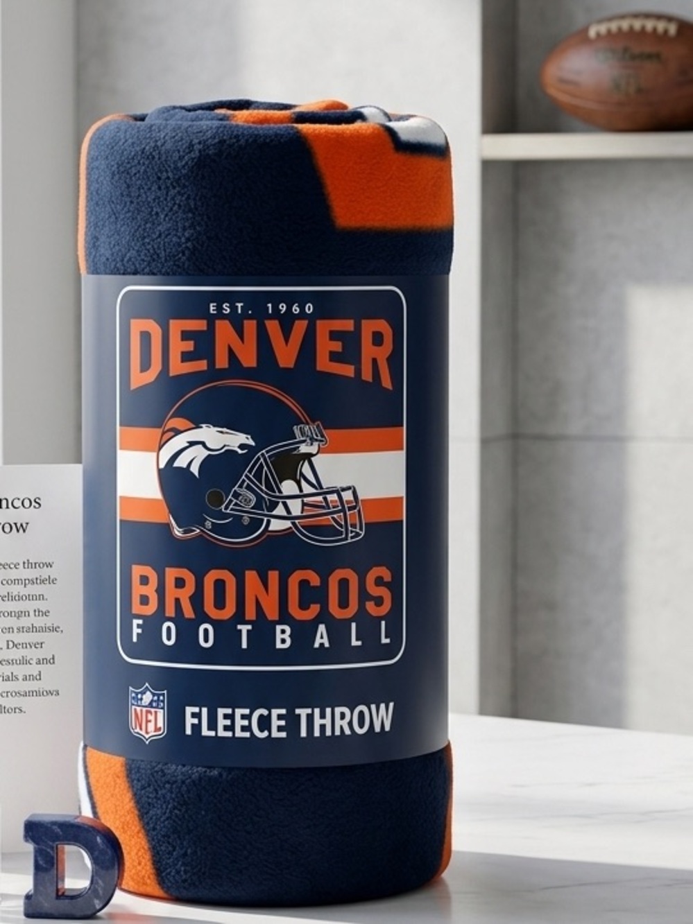 NFL Denver Broncos Navy & Orange Fleece Throw